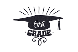 Image of a graduation cap with text that says 6th Grade.