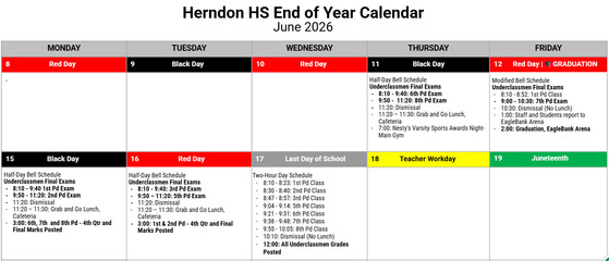 underclassmen final exam schedule