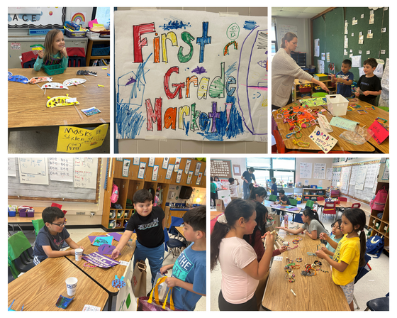 collage of pictures from first grade market event