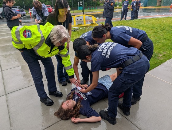 EMT students care for injured victims