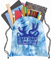 supply kit bag in blue with supplies popping out of the top of the bag