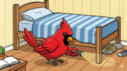Image of cardinal looking for library book