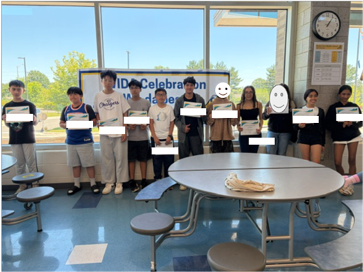 Students holding certificates for their WIDA progress