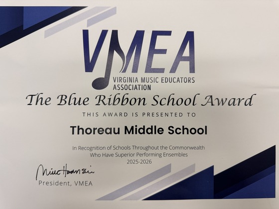 Virginia Music Educators Association (VMEA) Blue Ribbon School Award 
