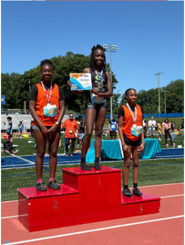 students on podium