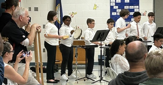 5th and 6th grade percussion players performing in the Spring Concert