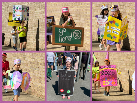 Kindergarten students walking in parade