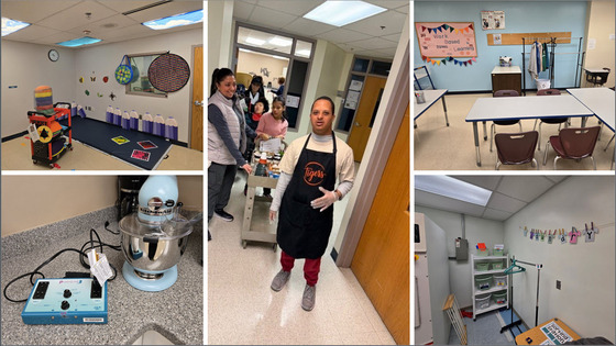 a collage of pictures showing adapted learning spaces in the school