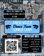 kids dancing with information for camp