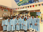 students standing on staircase