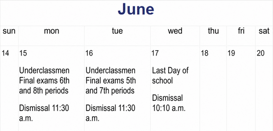 June testing calendar