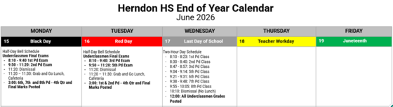 underclassmen final exam schedule