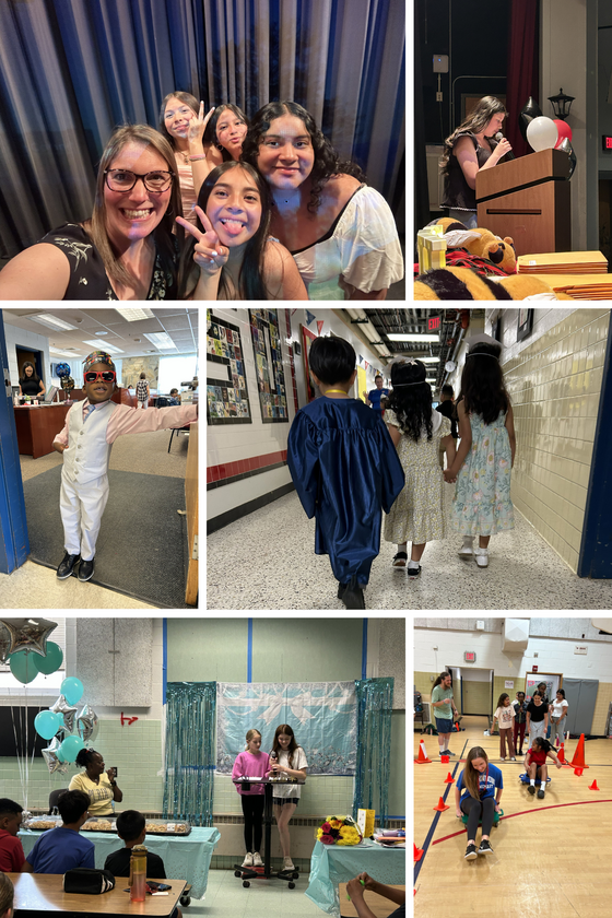 Collage of 6 photos of teachers and students.