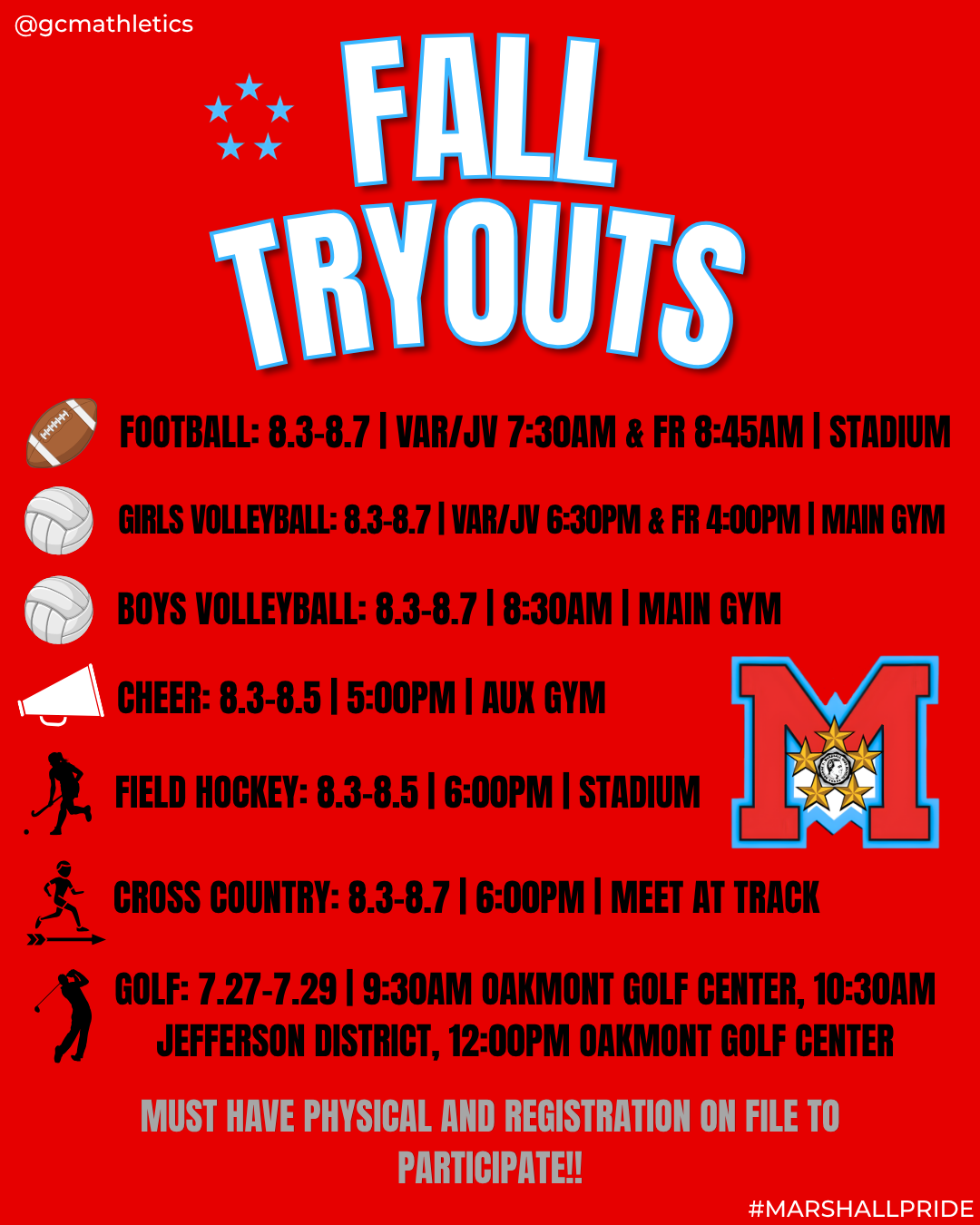 2026 Fall Sports Tryout Schedule