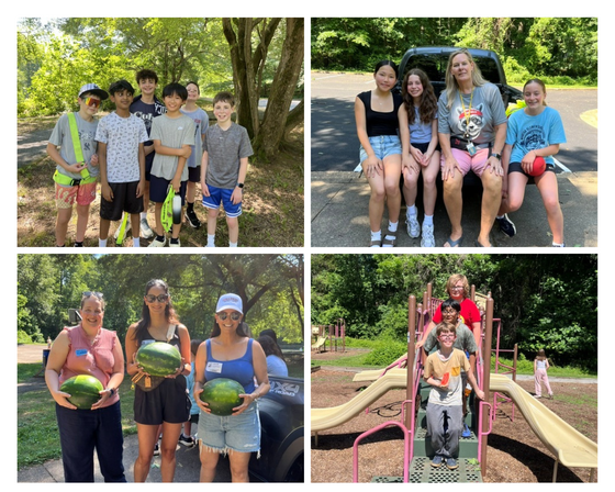 photos of students and Ms. Bruining and volunteers at patrol picnic