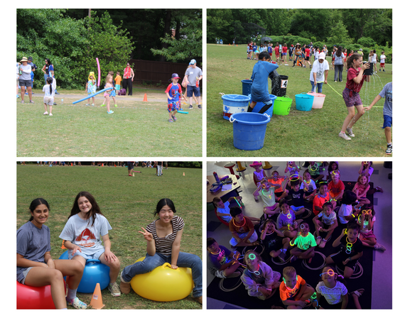 students having fun with water games and glow in the dark sticks