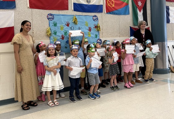 Preschool group with teachers at promotion ceremony