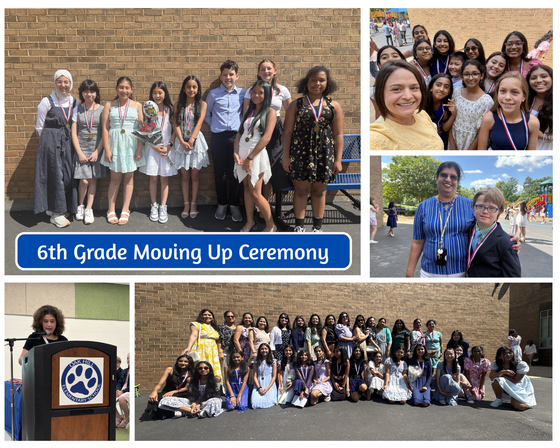 5 pictures of students smiling at 6th grade moving up ceremony