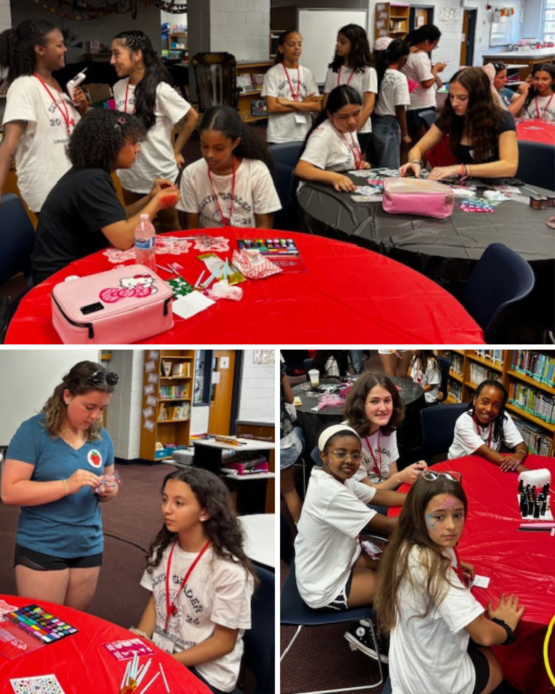 collage of students getting nails and faces painted 