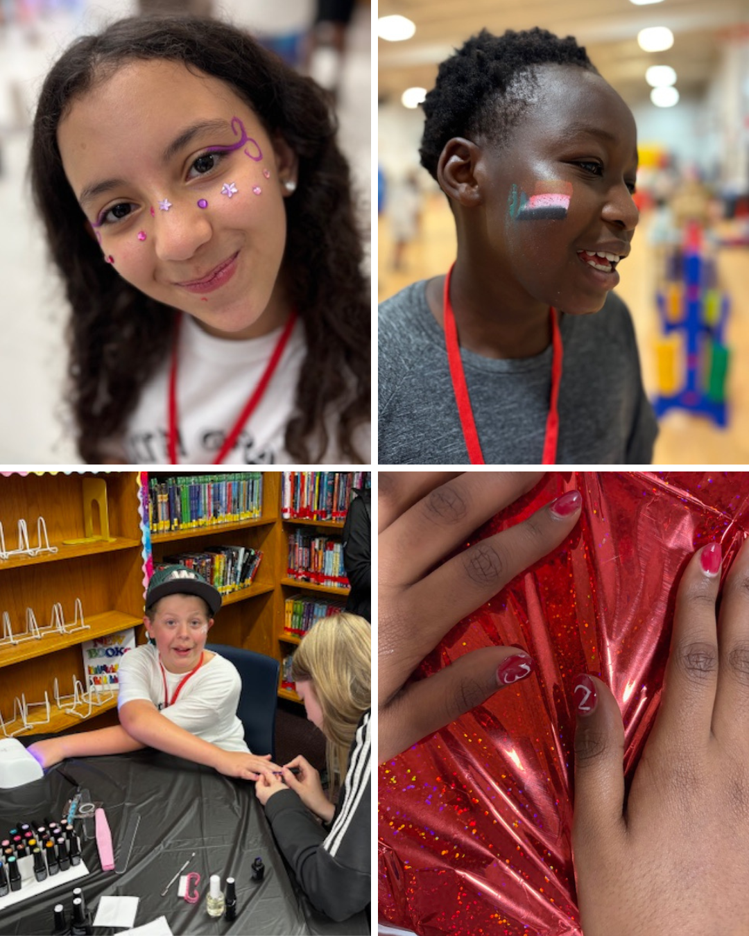 collage of students getting nails and faces painted 