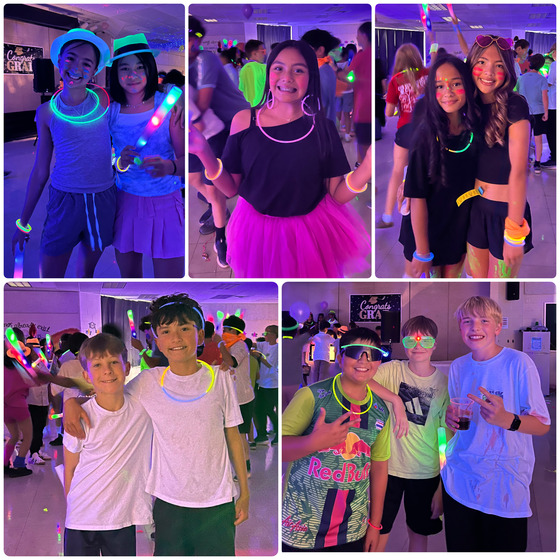 Five panel collage featuring 6th graders celebrating their promotion to middle school.