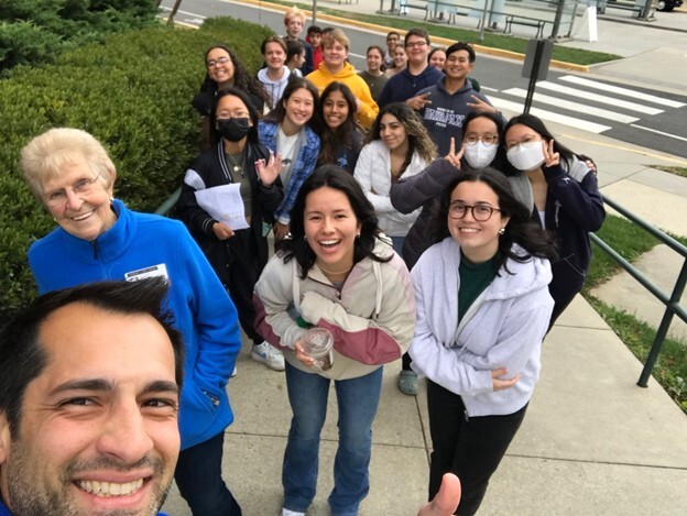 students on a field trip positing for a picture