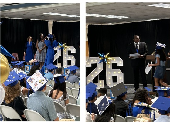 Lane administrators and teachers presenting certificates to 6th grade students