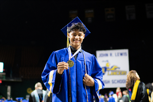 Lewis HS Senior on Graduation Day with Medal