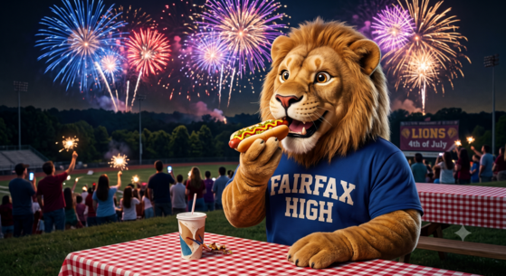 Animate Lion at a picnic with fireworks