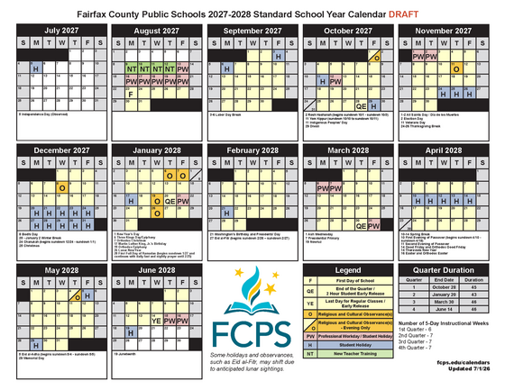 2027-2028 School Year Calendar Draft