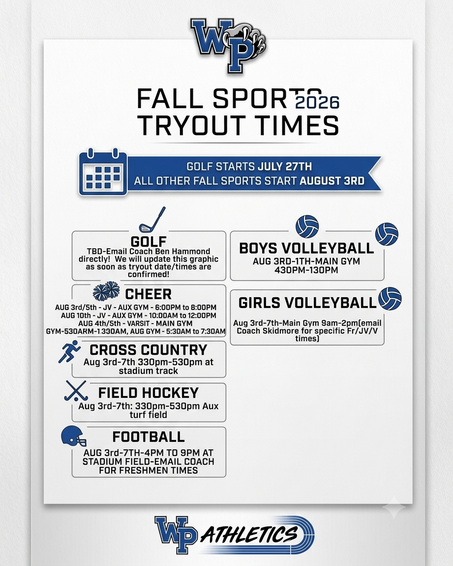Fall Sports Tryout Times