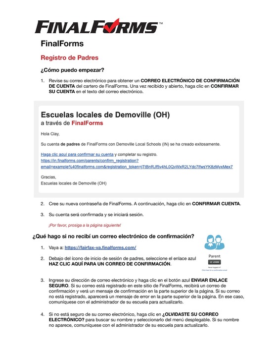 Instrucciones para padres sobre FinalForms pg 1