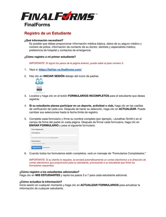 Instrucciones para padres sobre FinalForms pg 2