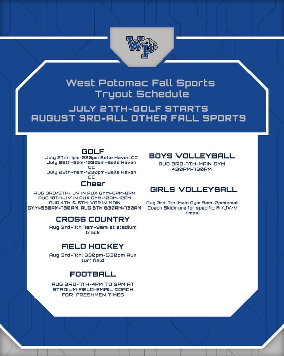 Fall Sports Tryout Times