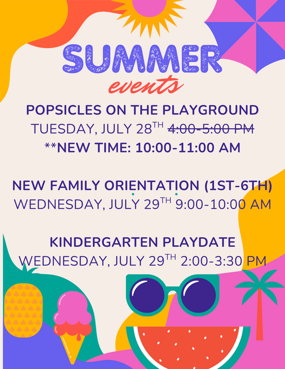Summer events with the time and dates in the description below