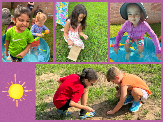 summer students engaged in water play and outdoor exploration