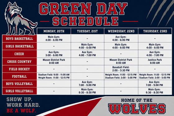 Green Day Schedule - 7/20 - 7/23