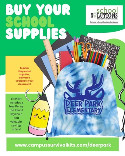 Supply advertisement in green with pencils backpack from pta