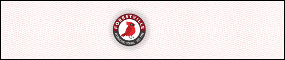 PTA News with the Forestville Elementary School circular logo featuring a red cardinal mascot against a light red chevron pattern.