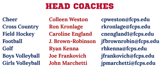 Fall Head Coaches