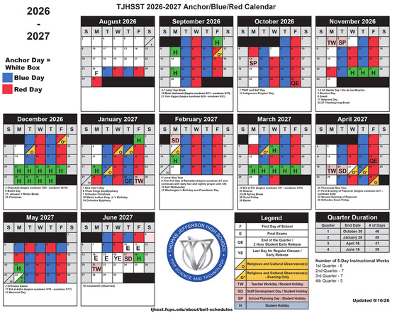 A picture of TJ's Anchor/Red/Blue calendar. A link to a web accessible version of the calendar is in the story below.