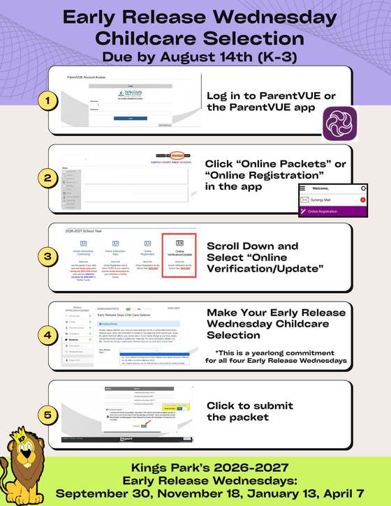 Directions for completing early release Wednesday childcare selection