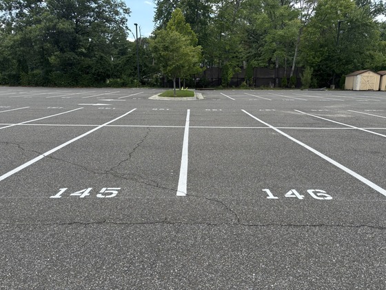 An example of the new marked parking spots. This picture shows spots 145 and 146.