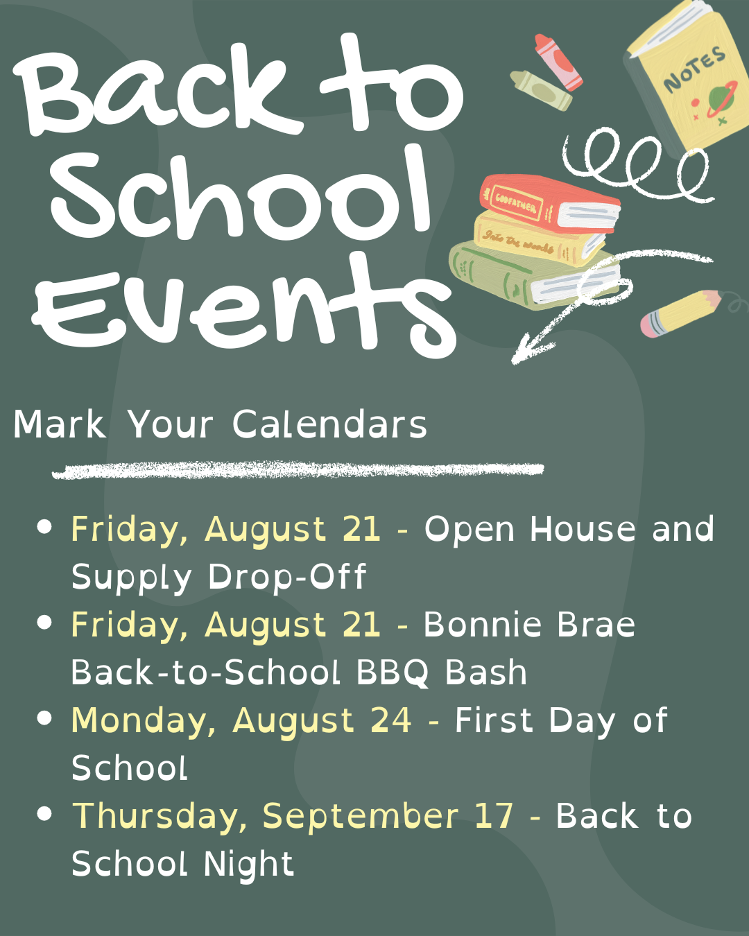 Back to School Events for Bonnie Brae Elementary