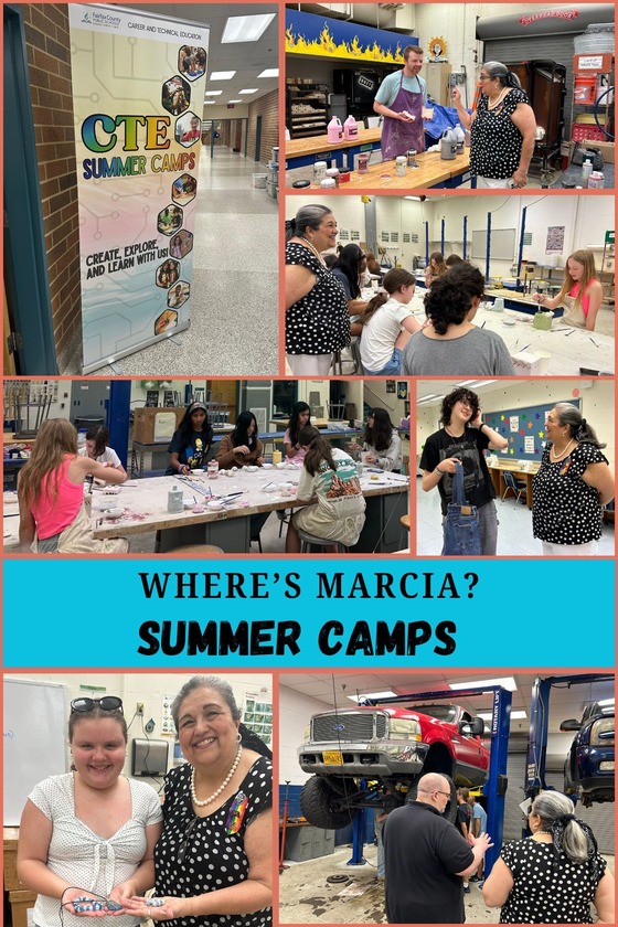 Collage of Images of the CTE Camps with Marcia and several students