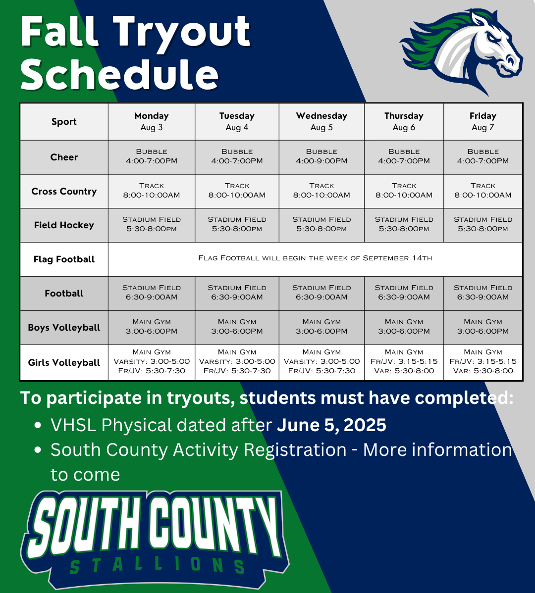 tryout schedule