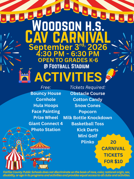 Cav Carnival poster with games  and times for kickoff 
