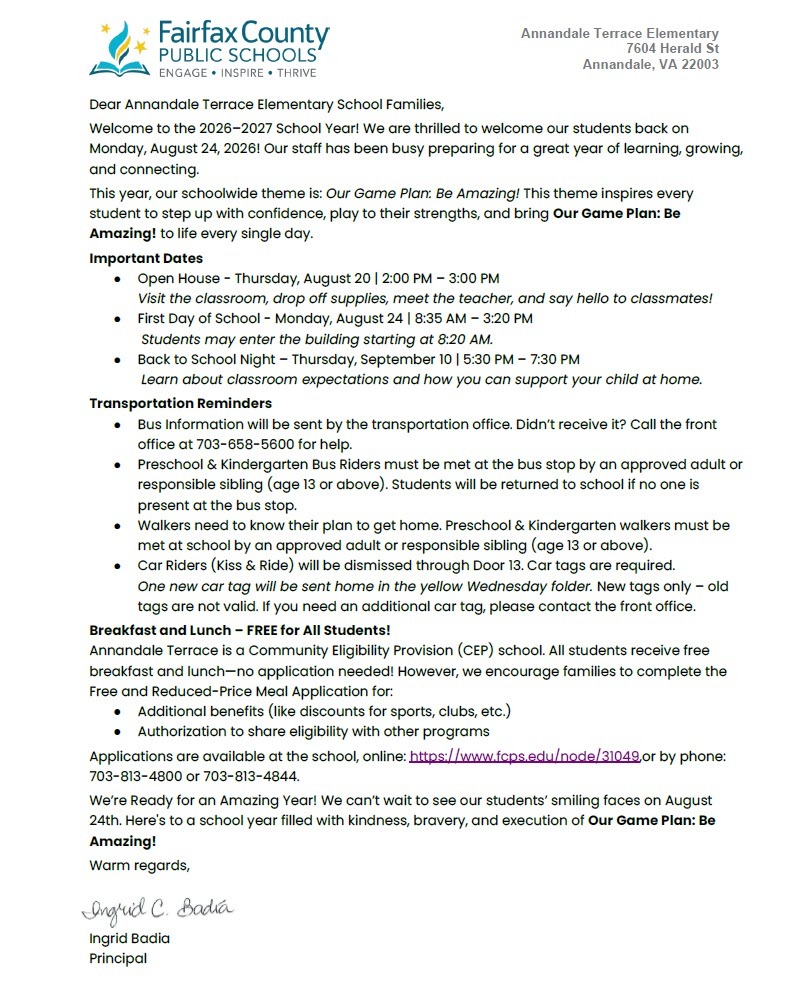 Welcome letter from Principal