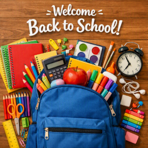 Welcome Back Sign with Images of School Supplies