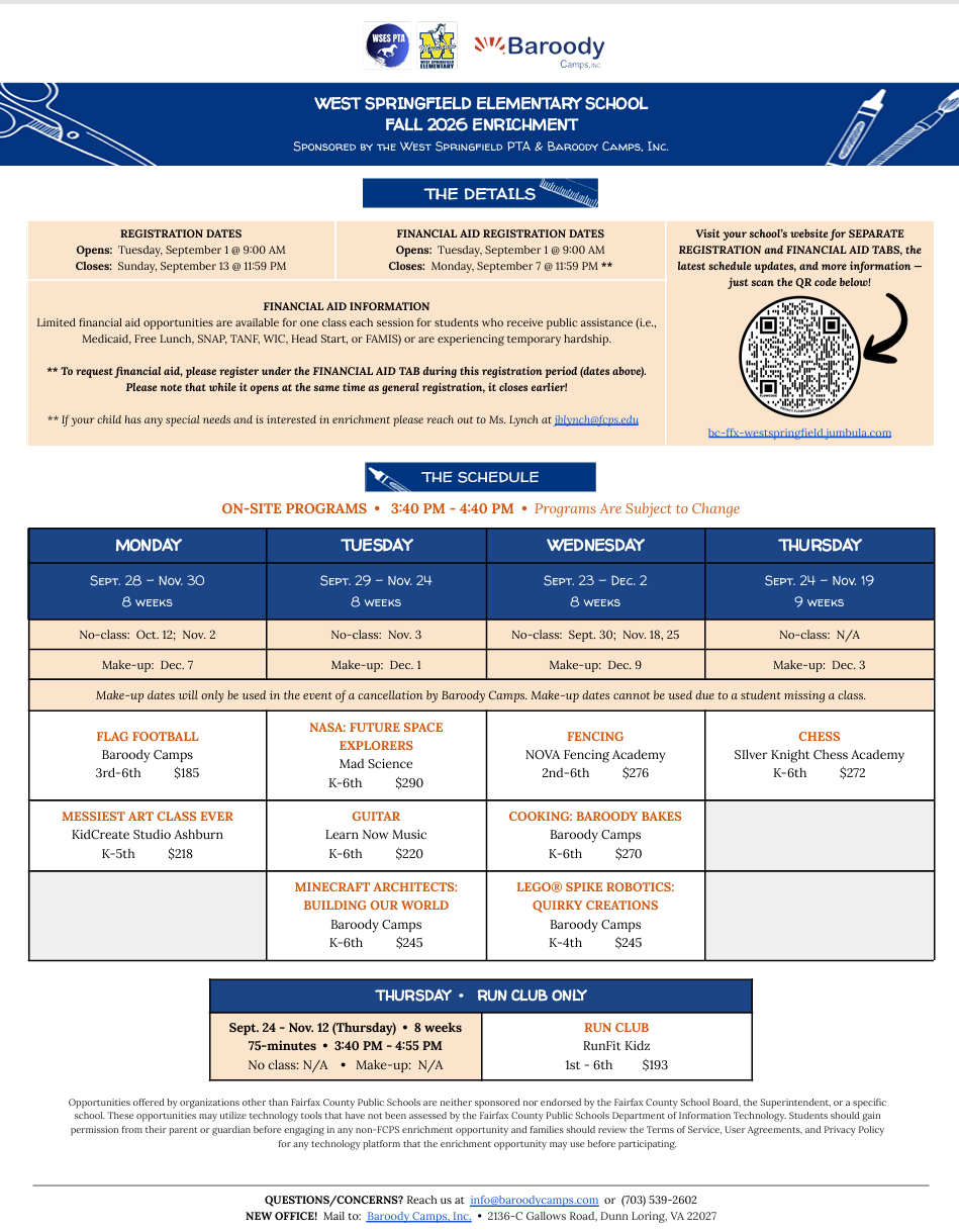 After school program upcoming schedule